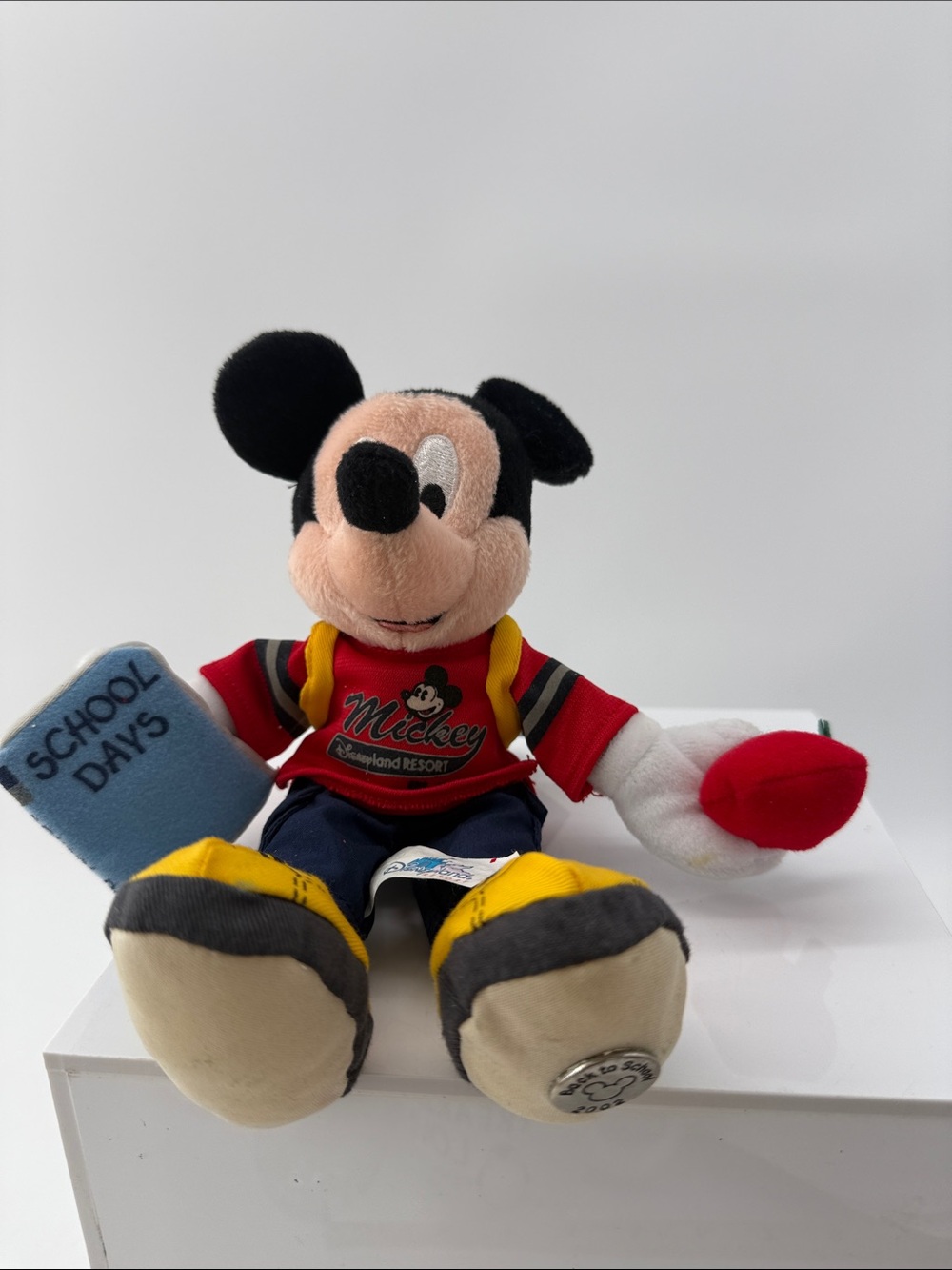 Disney Mickey Mouse Plush in Red, Black, Yellow with Blue Book